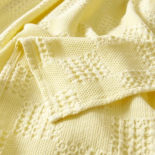 LGYKUMEG Cotton Throw Blanket,100% Cotton Waffle Knit Blanket,Lightweight,Breathable and Soft for Summer and Spring,Yellow,100 x 150 cm / 39 x 59 inch - color: Yellow, size: Throw 39x59 inch