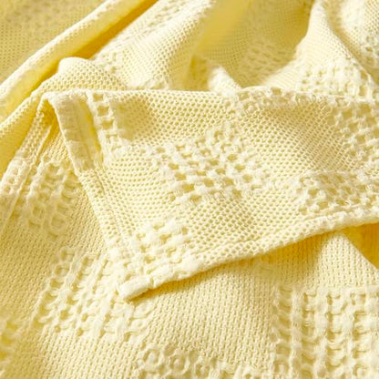 LGYKUMEG Cotton Throw Blanket,100% Cotton Waffle Knit Blanket,Lightweight,Breathable and Soft for Summer and Spring,Yellow,100 x 150 cm / 39 x 59 inch - color: Yellow, size: Throw 39x59 inch