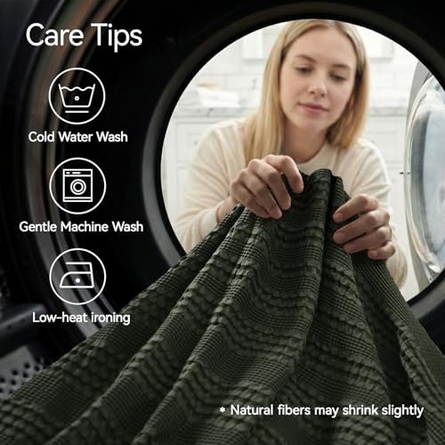 a moment 2 Pack Bamboo Fiber Pillow Covers - Waffle Weave, Ultra Soft & Breathable, Skin-Friendly Cotton Throw Pillow for Couch, Sofa, Bedroom Living Room 18x18 Inch Olive Green - color: Olive Green, size: 18" x 18" (Pack of 2)