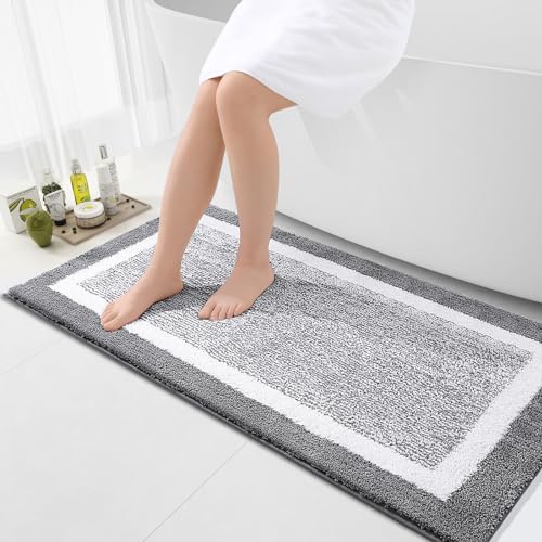 OLANLY Bathroom Runner Rugs 44x24, Long Bath Mats for Bathroom Floor, Grey | Non-Slip, Machine Washable, Quick Dry Shaggy Bath Carpet, Suitable for Bathroom Floor, Tub, Shower - color: Grey and White, size: 44" X 24"