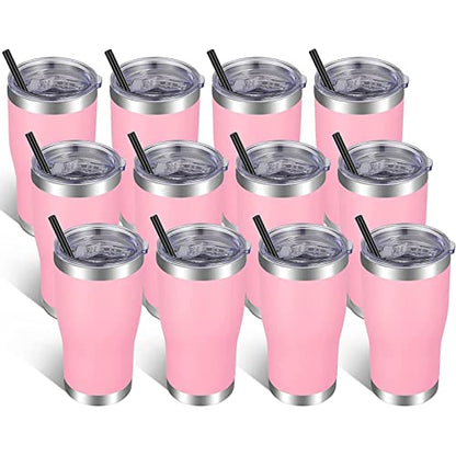 VEGOND 20oz Tumbler Stainless Steel Tumbler Cup with Lid And Straw Vacuum Insulated Double Wall Travel Coffee Mug(Pink 12 Pack) - color: Pink, size: 12 Count (Pack of 1)
