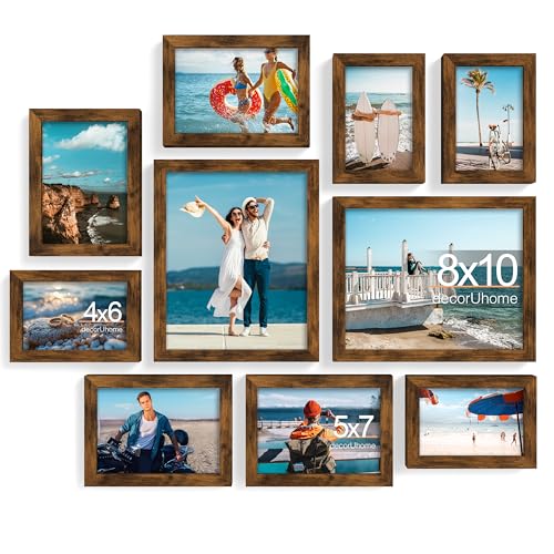 decorUhome 10 Pack Assorted Picture Frame Set for Wall & Tabletop, P0710DBN | Distressed Brown, Multi Size Picture Frame Includes Two 8x10 / Four 5x7 / Four 4x6 for Family Gallery Wall - color: Distressed Brown