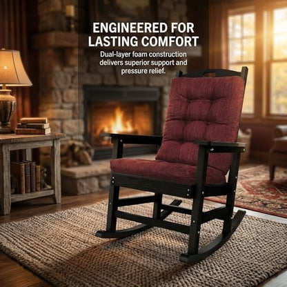 baibu Patented Dual-Layer Rocking Chair Cushion Set, 19.5 x 19.5 in, Red | Two-piece memory foam seat and back cushion set with secure ties and a non-slip bottom for indoor rocking chairs. - color: Red