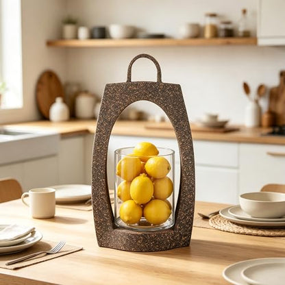 15" Twakutwaku Versatile Farmhouse Arch Metal Lantern in Rustic Brown with Handmade Thick Glass Candle Holder for Pillars & Plants, Hurricane Lantern, Glass Candlestick Holder, Glass Vase, Garden - color: Rustic Brown, size: 8"x15"