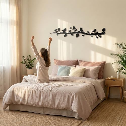 DEKADRON Metal Wall Decor, Birds on Branch, Metal Birds, Wall Art, Living Room Wall Art, Wall Hangings (24" W x 5" H / 60x13cm) - size: 24"L x 5"W