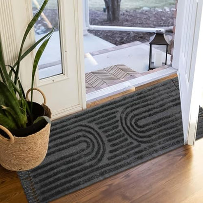Washable Kitchen Rug 2'x4.3', Dark Grey Boho Bathroom Runner Rugs | Hand-Woven Entryway Rug, Rainbow Bedroom Rug with Tassels, Farmhouse Tufted Bohemian Rugs for Bedside/Laundry/Nursery - color: Dark Grey, size: 2' x 4' (Rectangular)