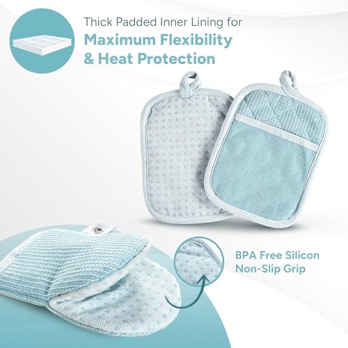Casa Platino Oven Mitts and Pot Holders Sets, 8-Piece – 500°F Heat Resistant Mini Oven Mitt with Silicone Grip, Potholders for Kitchens, 2 Kitchen Towels & 2 Dish Cloths – Non-Slip & Durable – Aqua - color: 04: Oven Mitts - Aqua, size: Oven Mitt Set - 8 P