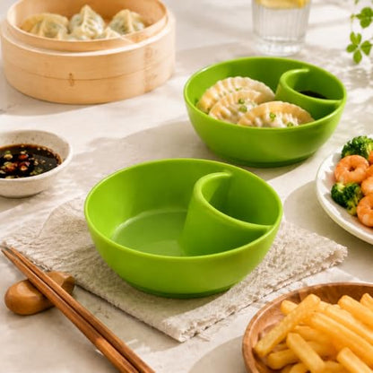6 Colors Divided Snack Bowls, Anti Soggy Chip Dip Serving Dishes, Stackable Plastic Bowls, Microwave & Dishwasher Safe, Ideal for Home Party, Salad, Nuts, Salsa - color: Green