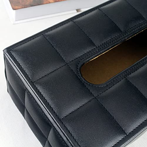 High-end Fashion PU Leather Tissue Box Holder Business Black, Rectangular Napkin Holder Drawer Paper Dispenser, Home Office Car Tissue Holder with Magnetic Bottom (Black Checkered) - color: Black Checkered