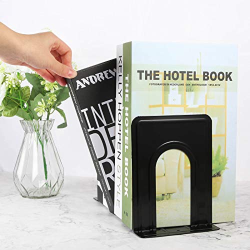 Heavy Duty Bookends for Shelves, Anti-Slip Base, Black, Great for Library, Office, Home, School, 4 Pairs
