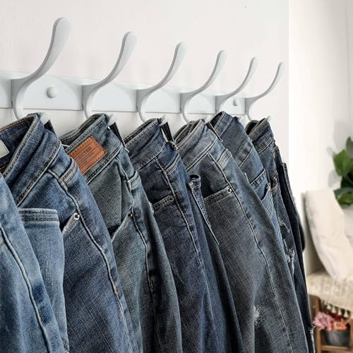 SKOLOO Heavy Duty Wall Mounted Coat Rack - 6 Hooks, Stainless Steel, Sturdy Coat Hooks for Hanging Clothes, Jacket, Hat, White - color: White, size: 6 Hook(1 Pack)