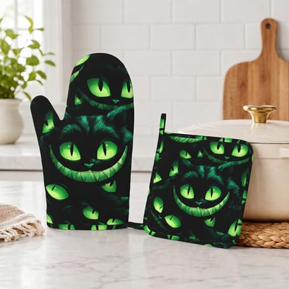 Halloween Ghost Face Heat-Resistant Oven Mitts and Pot Holder Smile Face Kitchen Non-Slip Silicone Cooking Microwave Gloves for BBQ Baking Grilling - color: Halloween Ghost Face