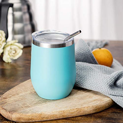COMOOO Stainless Steel Wine Tumbler with Lid and Straw 12oz Double Wall Vacuum Insulated Travel Tumbler Cup for Coffee, Wine, Cocktails, Champagne (Mix color,8 Pack) - color: Mix Color