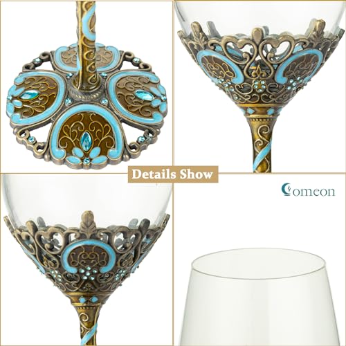 Wine Glasses Clear Handcrafted Champagne Glasses Red Wine Glasses Set Of 2 | Enamel Floral Goblets In Blue, Handcrafted Design, Set Of 2, Perfect For Champagne And Red Wine - color: Blue/ 2 set (gift box)