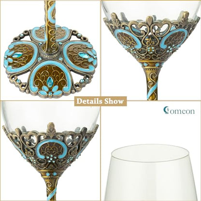 Wine Glasses Clear Handcrafted Champagne Glasses Red Wine Glasses Set Of 2 | Enamel Floral Goblets In Blue, Handcrafted Design, Set Of 2, Perfect For Champagne And Red Wine - color: Blue/ 2 set (gift box)