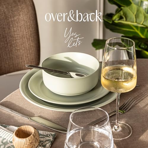 over&back Rim Dinnerware Set - Stoneware Dishes - Comes with 4 Dinner Plates, Salad Plates, Cereal Bowls, and Dinner Bowls - 16-Piece All-Occasion Place Settings - Serves Four - Semi-Matte Sage - color: Sage, size: Dinner Set | 16 Pieces