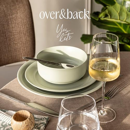 over&back Rim Dinnerware Set - Stoneware Dishes - Comes with 4 Dinner Plates, Salad Plates, Cereal Bowls, and Dinner Bowls - 16-Piece All-Occasion Place Settings - Serves Four - Semi-Matte Sage - color: Sage, size: Dinner Set | 16 Pieces