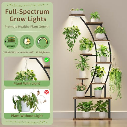 BACEKOLL Plant Stand Indoor with Grow Lights, 63" Tall Lighted Plant Shelf | 9 Tier Corner Plant Holder for Indoor Growing, Large Flower Display Rack for Living Room, Bedroom, Office, Home Decor, Black