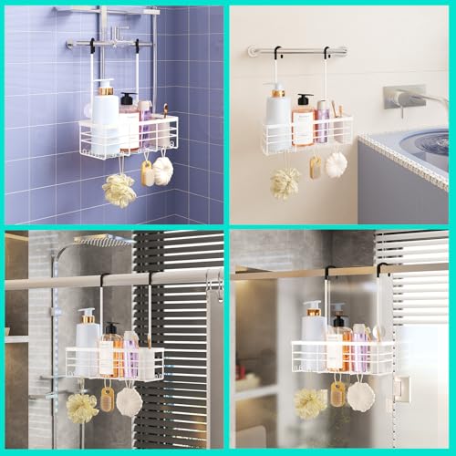 HapiRm Hanging Shower Caddy Organizer - No Drilling Shower Organizer with Hooks, Rustproof & Waterproof 304 Stainless Steel Bathroom Shelves - White (1 Basket) - color: White-1 Basket