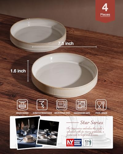 famiware Star 7.5" Pasta Bowls Set of 4, Plate Bowls, Cappuccino White | Double Reactive Glaze, Microwave & Dishwasher Safe, Lead-free and Cadmium-free, Stoneware Scratch Resistant, Kitchen Bowls - color: Cappuccino White, size: 4 Pcs
