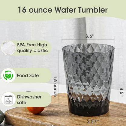 BPA-Free Plastic Tumblers 6 Pack (6x16oz) | Reusable Dishwasher Safe | Stackable Shatterproof Cups | Plastic Drinkware & Drinking Tumblers for Restaurant, Home, Party - color: Gray, size: 6-Pack