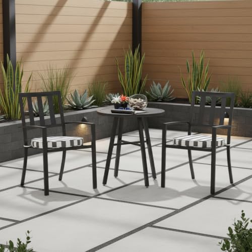 Set of 2 Outdoor 18 inch Round Patio Dining Chair Pads – Comfortable Fiber-Filled Seat Cushions with Ties, Reversible Polyester Fabric, Canopy Stripe Gray - color: Canopy Stripe Gray