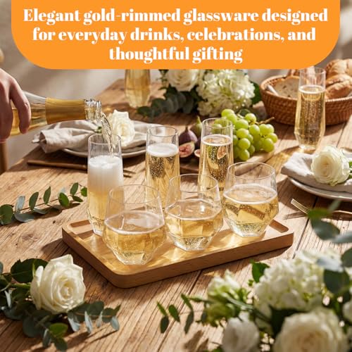 Remerry 48 Pack Stemless Plastic Wine Glasses 9 oz & 12 oz Disposable Champagne Flutes Cups Shatterproof Toasting Cocktail Glasses for Weddings, Bars, Events(Clear Diamond) - style: Clear Diamond