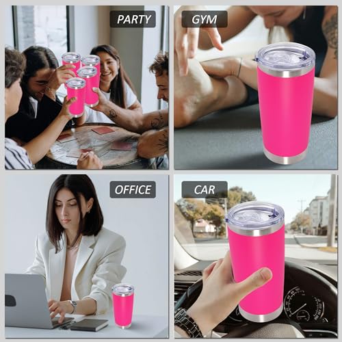 20oz Tumbler with Lid Stainless Steel Tumblers Insulated Mug Hot Pink 12P - color: Hot Pink