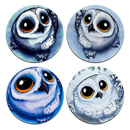 Cute Owl Round Coaster Set - Made of Recycled Rubber - Set of 4 - color: Cute Owl