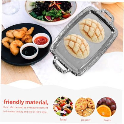 BESPORTBLE European Vintage Style Metal Serving Tray 39X23Cm Multi-Purpose Kitchen and Dining Tableware Plate for Bread and Food Serving in Household and Restaurant Use
