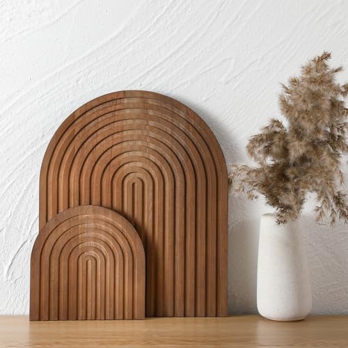2 Pcs Decorative Wood Cutting Board Wooden Rainbow Decor Boho Kitchen Decor Serving Trays Cutting Chopping Block for Home Kitchen Farmhouse Decoration Wall Shelf Mantel(Brown,Pine) - color: Brown