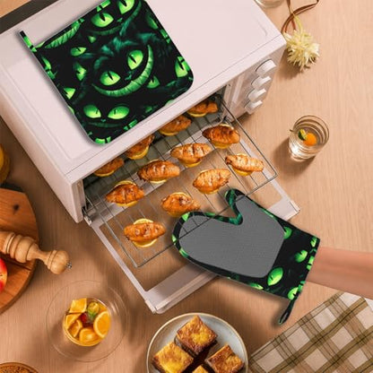 Halloween Ghost Face Heat-Resistant Oven Mitts and Pot Holder Smile Face Kitchen Non-Slip Silicone Cooking Microwave Gloves for BBQ Baking Grilling - color: Halloween Ghost Face