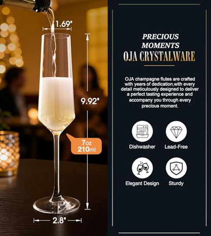 OJA Champagne Flutes, Crystal Champagne Glasses Set of 8, 7oz, Elegant | For Prosecco,Sparkling Wine, Mimosa, Ideal for Weddings, Birthday, Christmas - color: 7oz (8count)