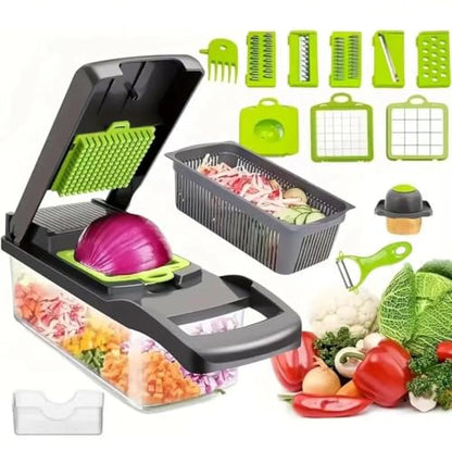 Multifunctional Pro-Series 14-in-1 Vegetable Chopper, Mandoline Slicer set, Veggie Chopper, Food Chopper with Container, Vegetable Cutter & Spiralizer for Onion Salad Home Essential Gadget & Kitchen