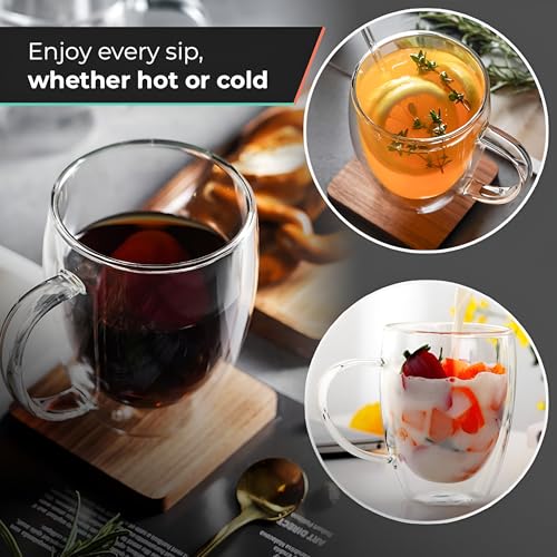 12 Oz Double Wall Borosilicate Insulated Glass Coffee Mug Set of 4, 350ml Coffee Cups with Handle for Cappuccino, Tea, Latte - Perfect Cappuccino Cup Gift - color: 4 pcs 12 oz