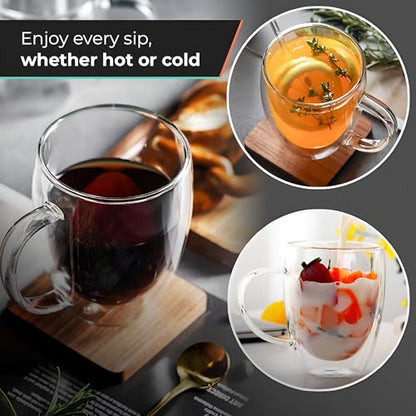 12 Oz Double Wall Borosilicate Insulated Glass Coffee Mug Set of 4, 350ml Coffee Cups with Handle for Cappuccino, Tea, Latte - Perfect Cappuccino Cup Gift - color: 4 pcs 12 oz