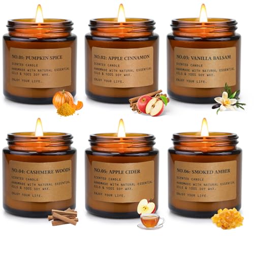 Candles for Home Scented, 6 x 3.5 oz Soy Wax & 150 Hours Long Lasting Fall Candles, Gifts for Women Birthday Thanksgiving Day Merry Christmas - color: 6 Pack Fall Candles