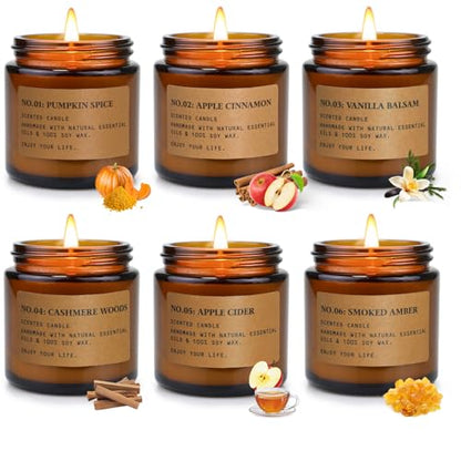 Candles for Home Scented, 6 x 3.5 oz Soy Wax & 150 Hours Long Lasting Fall Candles, Gifts for Women Birthday Thanksgiving Day Merry Christmas - color: 6 Pack Fall Candles