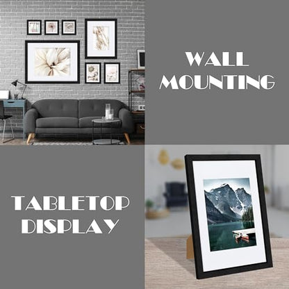 Hongkee 8x12 Black Picture Frames set of 3, Made of Wooden and Glass Photo frame - Displays 6x8 Picture with Mat or 8 x 12 Poster without Mat, Desktop & Wall Collage Frame set - color: Black, size: 8x12 in