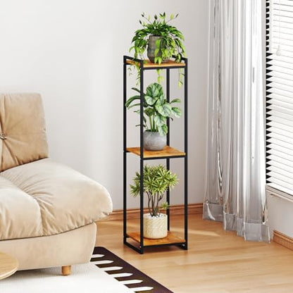 3-Tier Rustic Brown Plant Stand Indoor 45" Tall Metal Wood | Modern Plant Shelf, Corner Flower Pot Holder Organizer for Living Room Balcony Garden