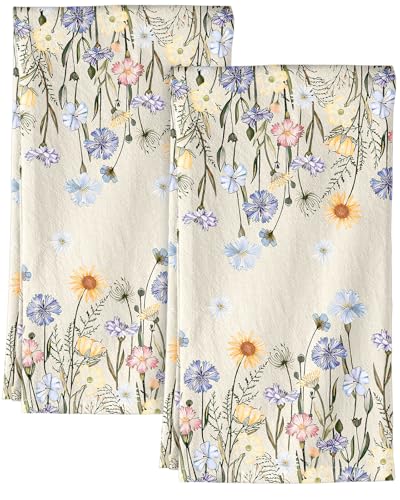 150GSM Flour Sack Kitchen Towels Set of 2, Colorful Flower | 18"x26", Lightweight, Lint-Free, Pure Cotton, Decorative, with Hanging Loop, Absorbent, Softer after Wash, Giftable Package - color: Colorful Flower