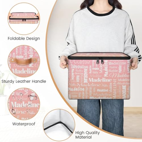 Custom Name Storage Basket, Personalized Keepsake Box, Pink Orange | Foldable Fabric Gradient Large Memory Bin with Handle Lid Lightweight Waterproof Dustproof, 14"L x 10.2"W x 10.4"H - color: Option 21