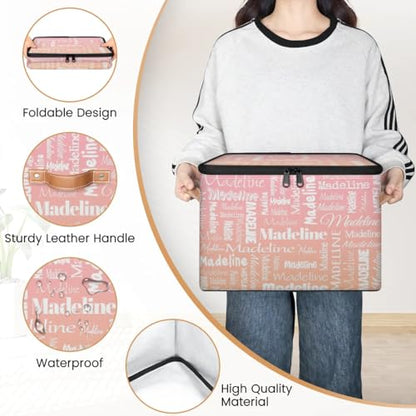 Custom Name Storage Basket, Personalized Keepsake Box, Pink Orange | Foldable Fabric Gradient Large Memory Bin with Handle Lid Lightweight Waterproof Dustproof, 14"L x 10.2"W x 10.4"H - color: Option 21