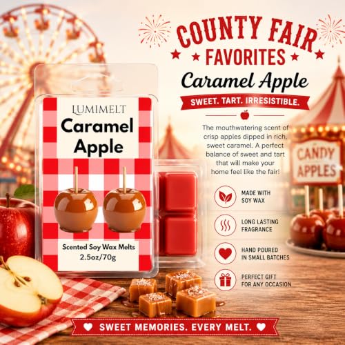 LUMIMELT County Fair Favorites Wax Melt Bundle – 5 Pack Scented Soy Wax Melts – Caramel Popcorn, Funnel Cake, Cotton Candy, Caramel Apple & Golden Churro – Long Lasting Home Fragrance