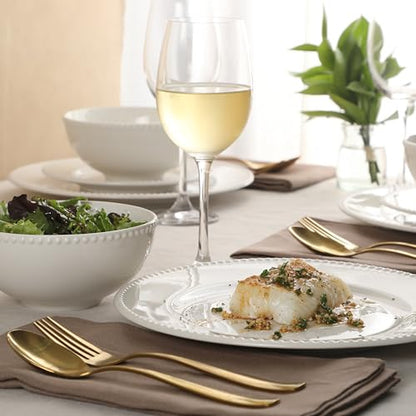 Gibson Home Caviara Plates and Bowls Set, 12-Piece Dinnerware Set, White Round Beaded Rim Ceramic Dish Set, Dinner Plates, Salad Plates & Cereal Bowls - color: White (Caviara)