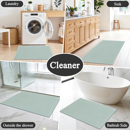 SHACOS Bath Mat Set of 2 Ultra Thin Bathroom Rugs, Light Green | 17"x24"+17"x47" Non-Slip Rubber Bath Rugs Toilet Washable Quick Dry Absorbent - color: Light Green, size: 17"x24"+17"x47"