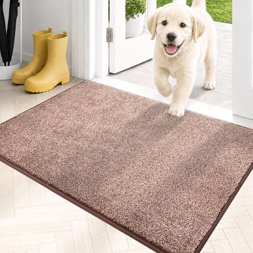 PURRUGS Dirt Trapping Indoor Door Mat, 20" x 31.5", Brown-Light Cream | Machine Washable, Non-Slip, Waterproof TPR Backing, Super Absorbent, Low Profile, Entryway Rug for Muddy Paws and Shoes - color: Brown-light Cream, size: 20" X 31.5"