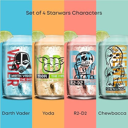 JoyJolt Star Wars Now Playing Collection Tumblers, 16.9oz Classic Can Shape Glass Tumbler Set of 4 w/Glass Straws - style: Star Wars