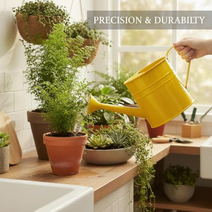 Long Spout Iron Watering Can for Indoor & Outdoor Plants, Durable Metal Design with Precise Flow Control (1 Pack) - color: Yellow