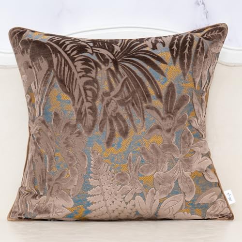 Alerfa Brown Throw Pillow Cover 20x20 Inch, Square Cut Velvet Maple Leaf Embroidery Luxury Farmhosue Accent Decorative Pillow Cover for Couch Living Room Bedroom - color: Brown, size: 20" x 20" (Pack of 1)